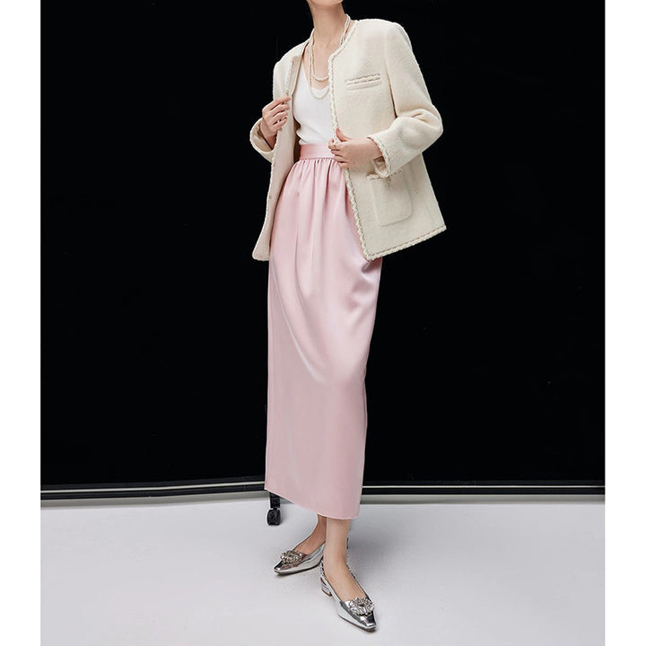 Dame Maxiskirt med elastisk talje og elegant satinfinish Stilla