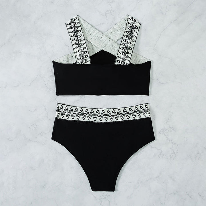 Dame højtaljet bikini-sæt med elegant krydsbånd-design Skovae