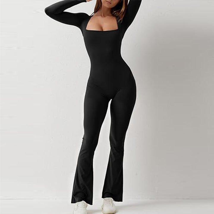 Dame Figurtilpasset Longsleeve Jumpsuit med elegant V-udskæring og bredt ben Stilla