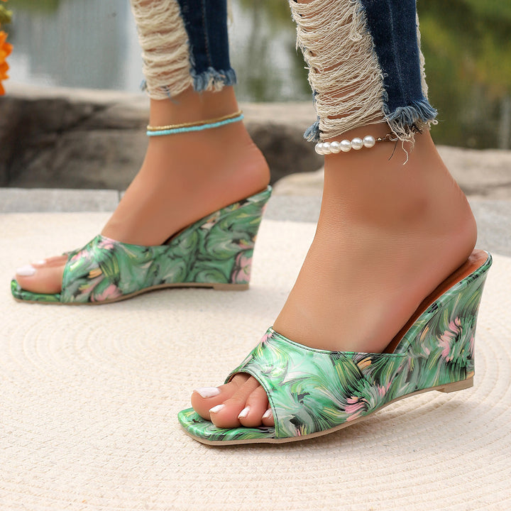 Dame Wedge-Pantoletten med moderne marmor-design og komfortabelt fodsenge Stilla