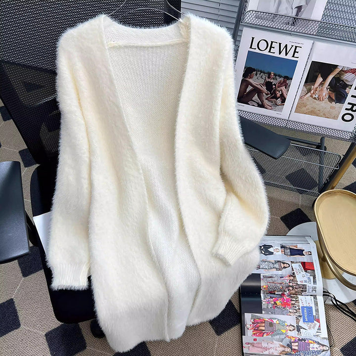 Damer Fluffy Cardigan med Åben Skæring Stilla
