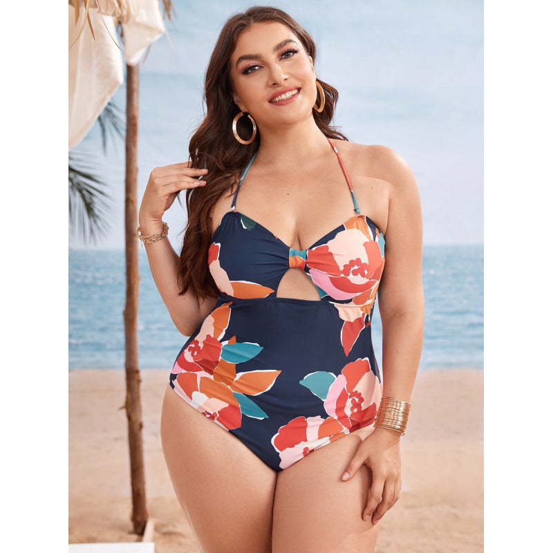 Dame one-piece badesuit med blomster cut-out og justerbare stropper Skovae
