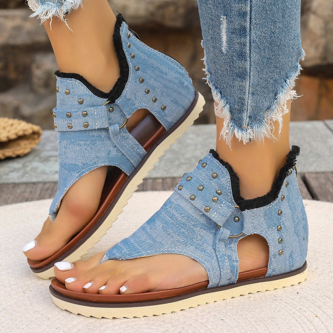 Dame nan Jeans-Bootie-Tåsandal med blødt skaftfoder, nitter og profileret gummisål Skovae