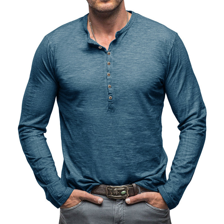 Herrer Langærmet Henley-skjorte med elegant knaplukning og struktureret stof Stilla