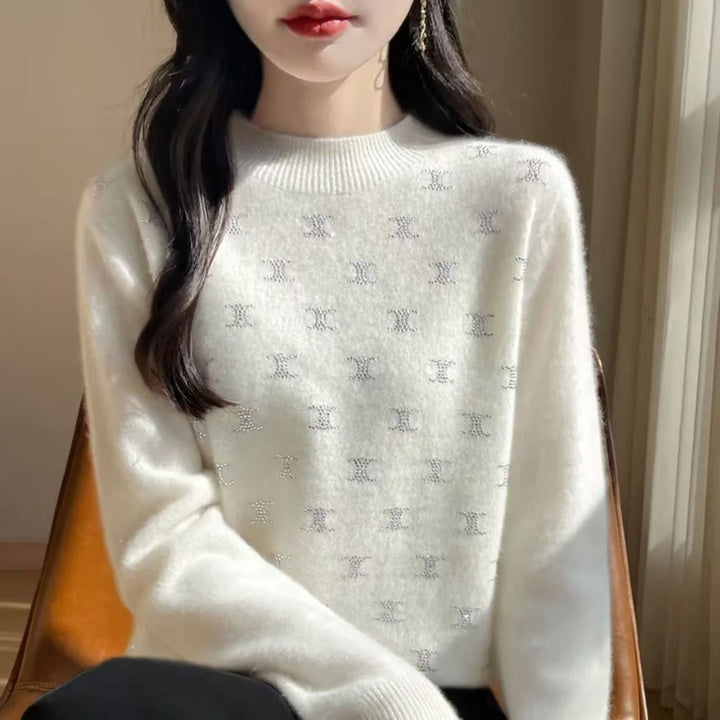 Dame Luxe Strik Sweater med Fint Glitter Design og Rund Udsnit Stilla