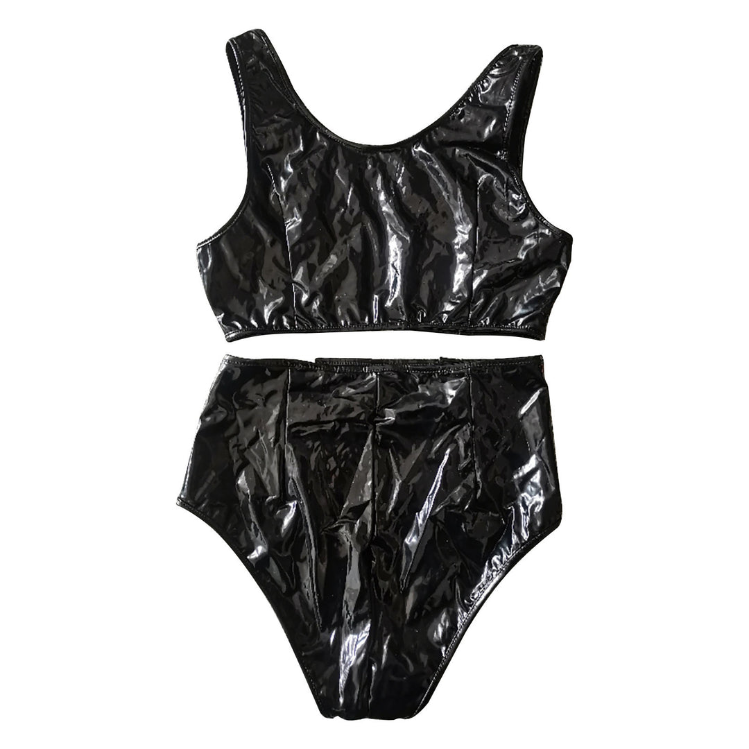 Dame Snøring Kunstlæder Crop Top og højskåret Shorts Sæt Stilla