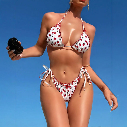 Dame Triangel-Bikini med legende kirsebærmønster Skovae