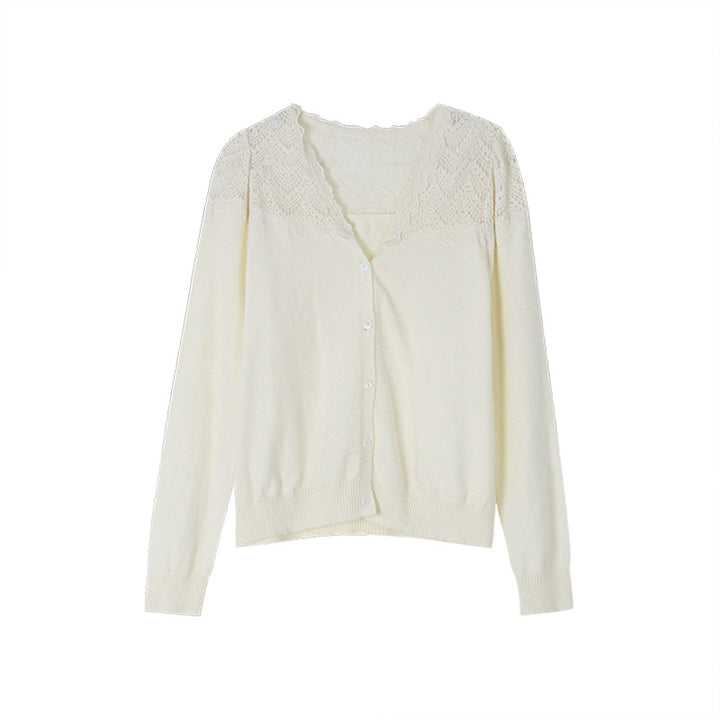 Dame Cardigan med elegante blonder og knaplukning Stilla
