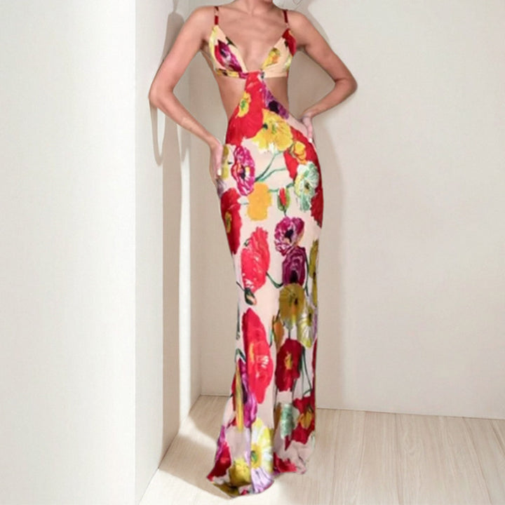 Dame Cut-Out Maxikjole med floralt design og raffinerede stropper Stilla