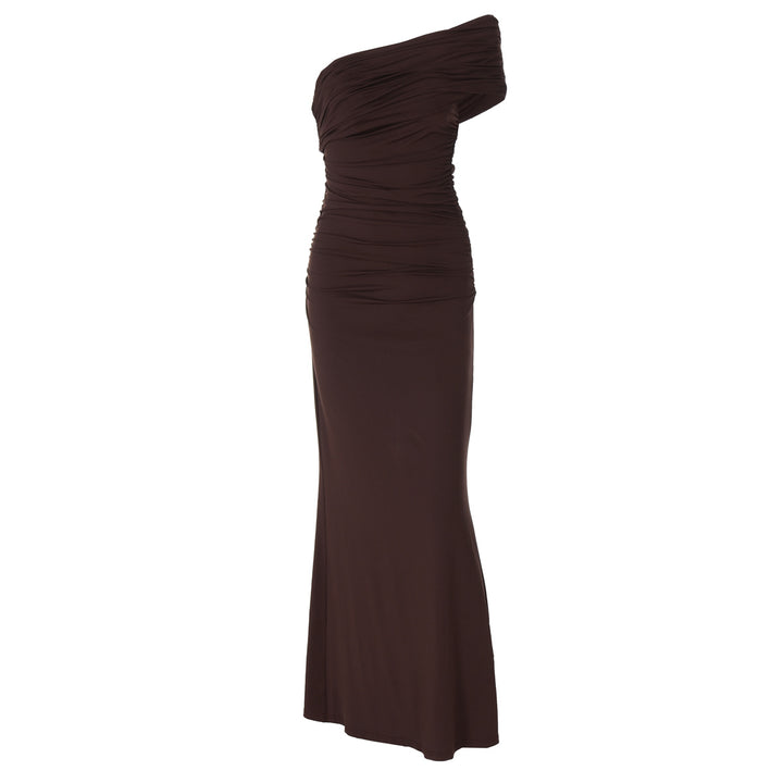 Dame maxikjole med asymmetrisk overdel og elegant drapering Stilla