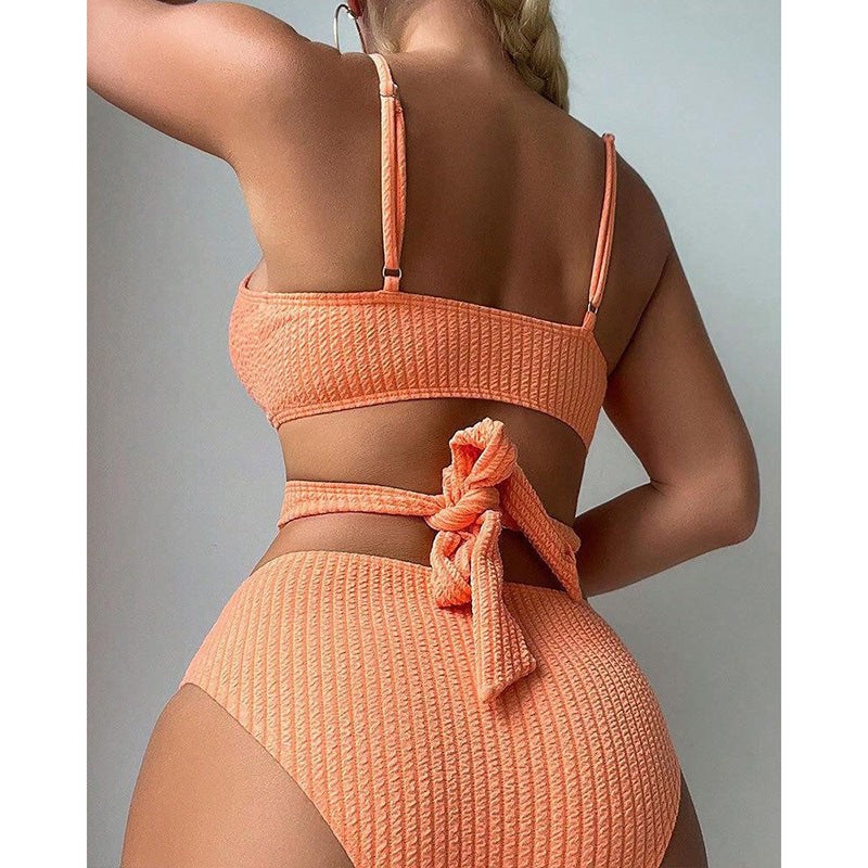 Dame Højskåret Bikini med krydset overdel og elegant ribstruktur Skovae