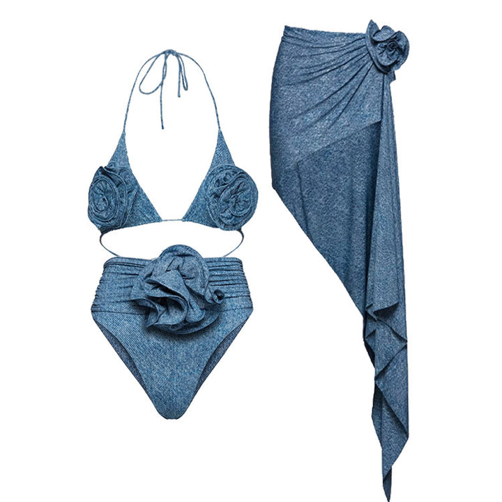 Dame Bikinisæt med elegante flæser og stilfuld overkjole Skovae