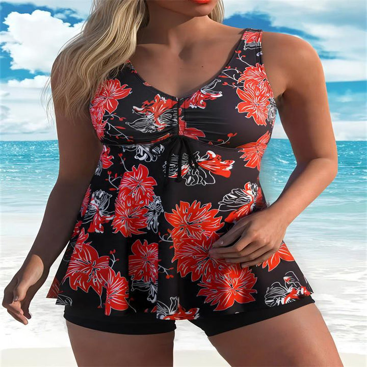 Dame tankini med bredere snit og blomstret design Skovae