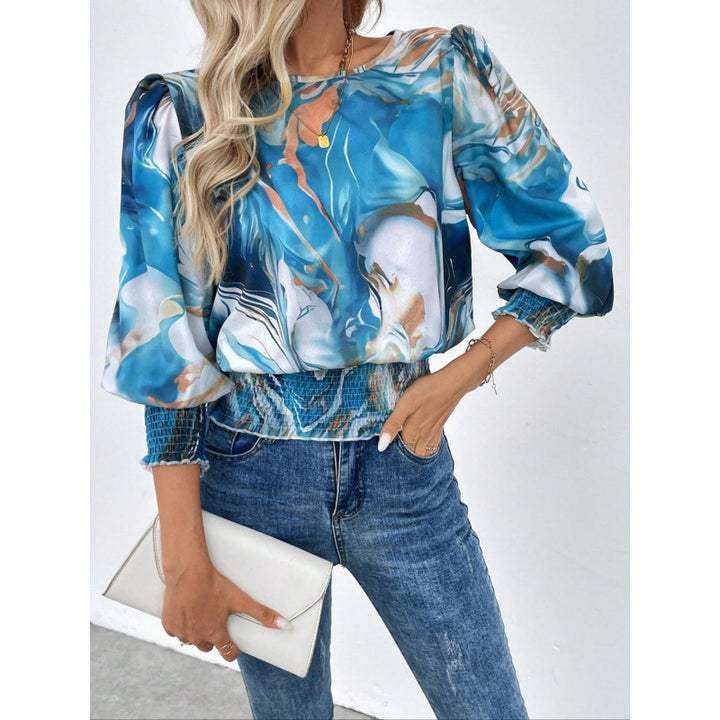 Femme Bluse med rynket talje og kunstnerisk tryk Stilla