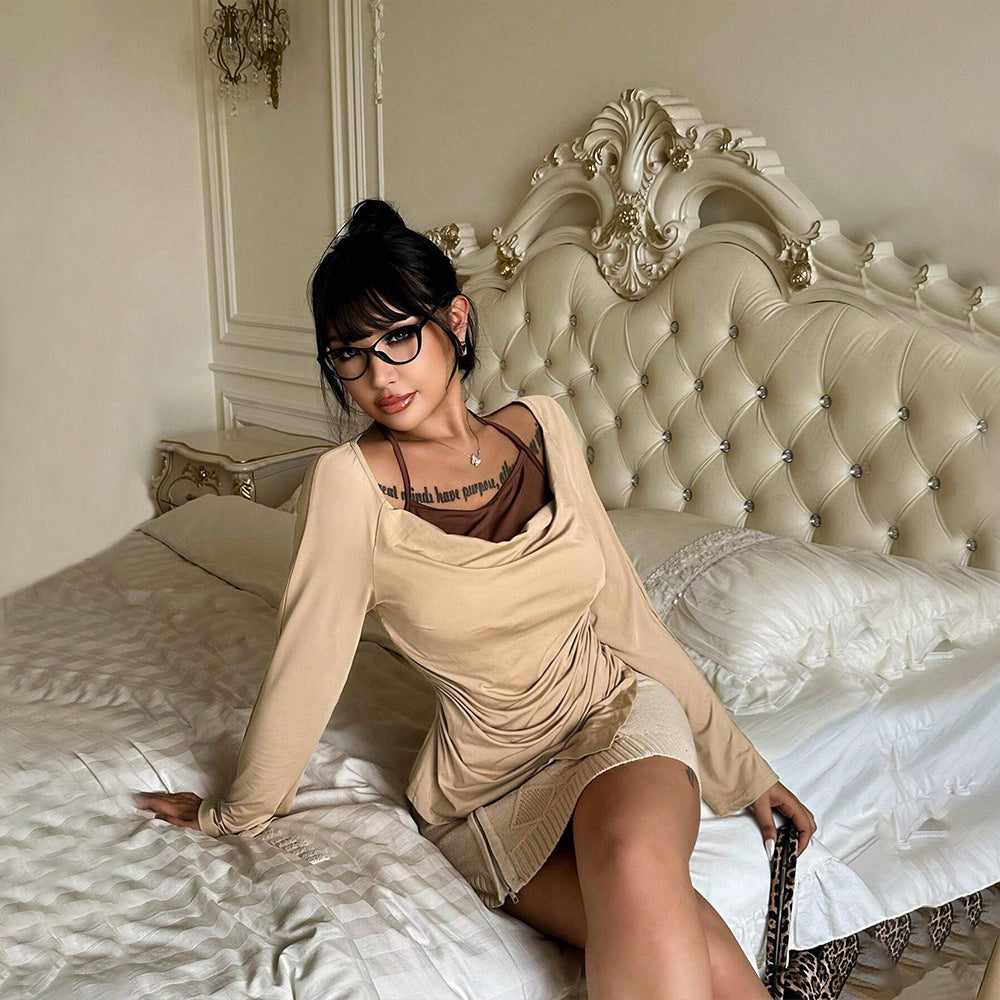 Dame moderne top med elegant drapering og asymmetrisk kant Stilla