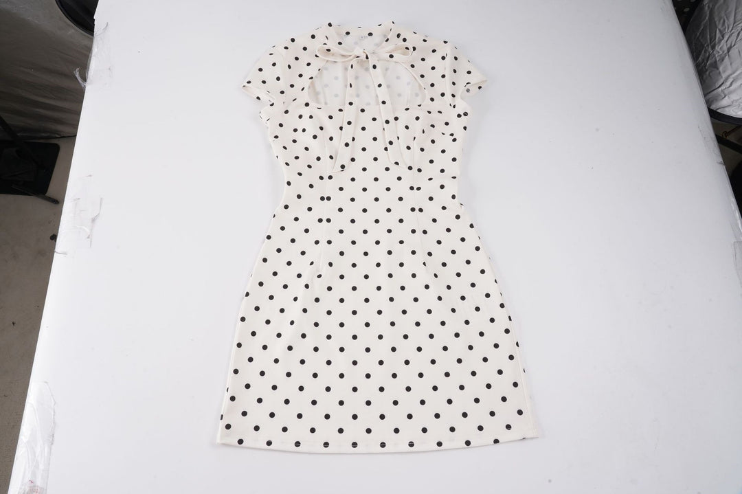 Dame Polka-Dots Minikjole med moderne krave og legende sløjfedetalje Skovae