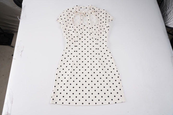 Dame Polka-Dots Minikjole med moderne krave og legende sløjfedetalje Skovae