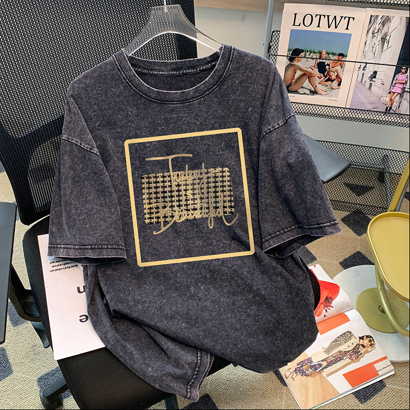 Dame grafik T-shirt med moderne skrift Stilla