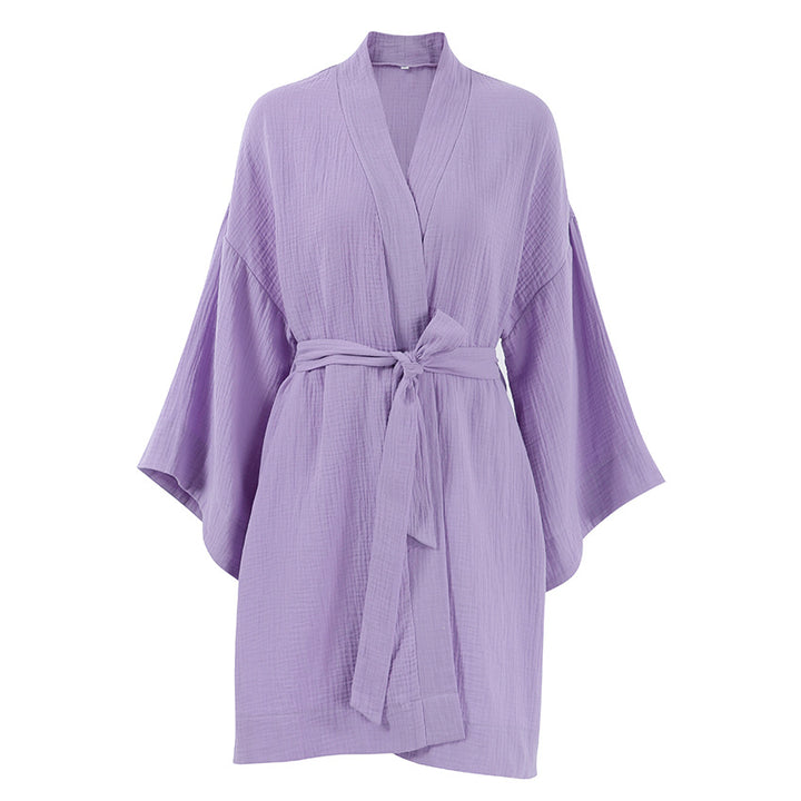 Dame Kimono-Kåbe i elegant vaffelstof med bælte og vidde ærme Stilla