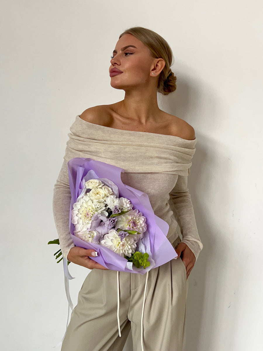 Dame Elegant Off-Shoulder Langærmet Top med fin Ribstrik Stilla