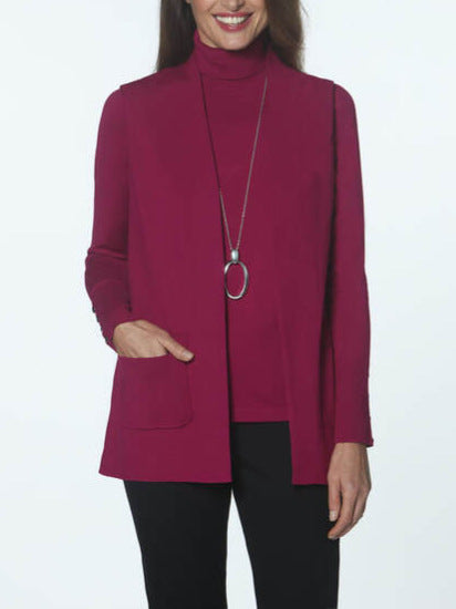 Dame strikjakke med elegant cashmere-look og dyb krave Stilla