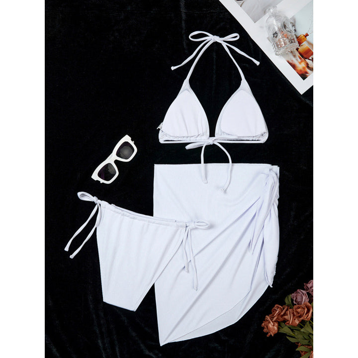 Dame triangel bikini sæt med elegant indpakningsskørter og justerbare stropper Skovae