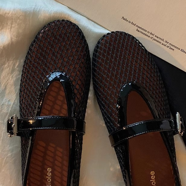 Dame elegant Sling-Ballerinas med moderne netdesign og justerbar rem Stilla