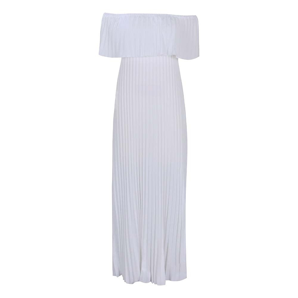 Dame Off-Shoulder Maxikjole med plisseret design og elastisk overdel Stilla