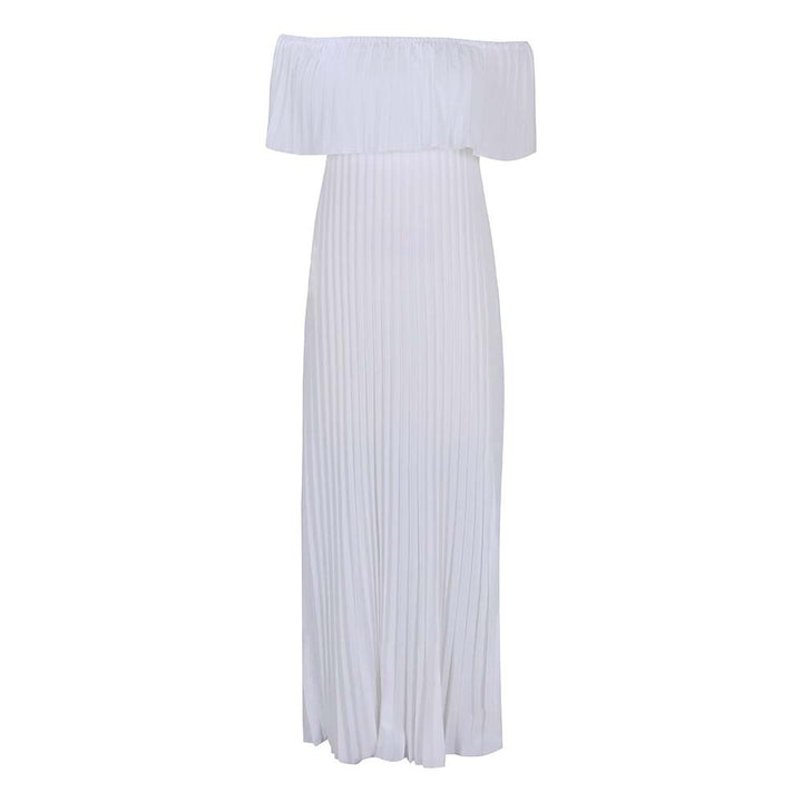 Dame Off-Shoulder Maxikjole med plisseret design og elastisk overdel Stilla