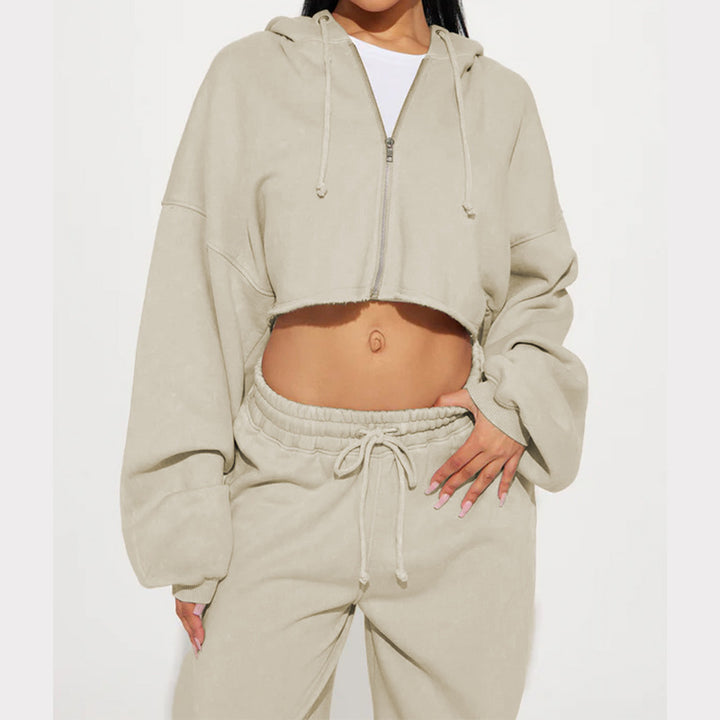 Kvinders cropped hoodie og brede joggingbukser sæt Skovae