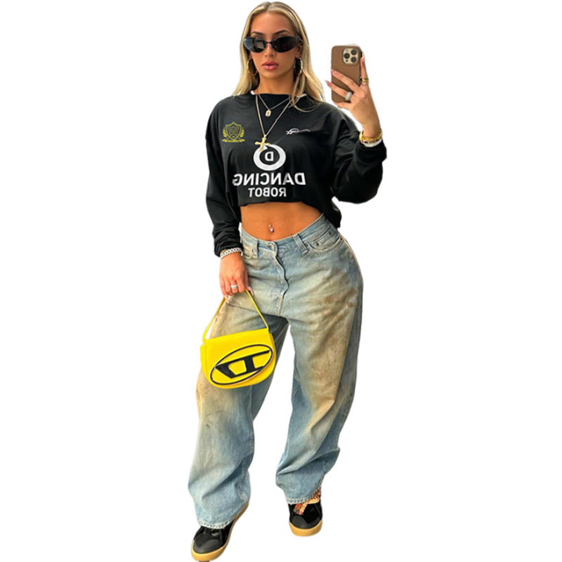 Dame Longsleeve T-Shirt i Urban-style med moderne print og afslappet skæring Stilla
