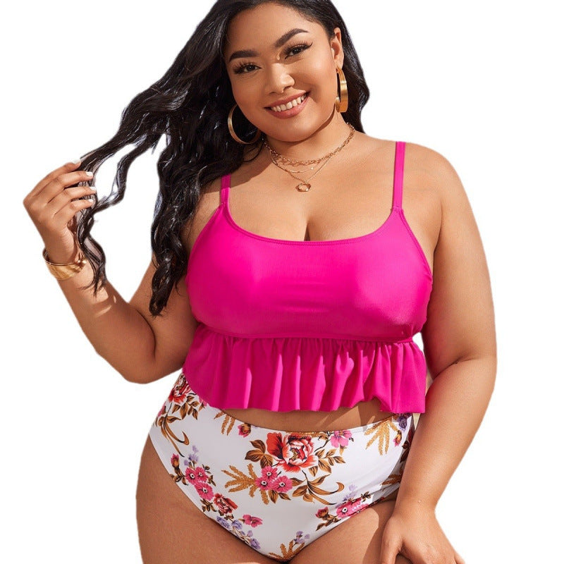 Dame bikini sæt med voluminøst ruffles design og floral high-waist slip Skovae