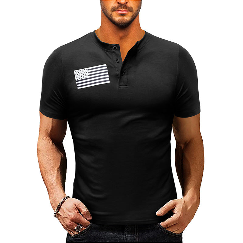 Herrer Kortærmet Henley Shirt med moderigtigt flagtryk Stilla