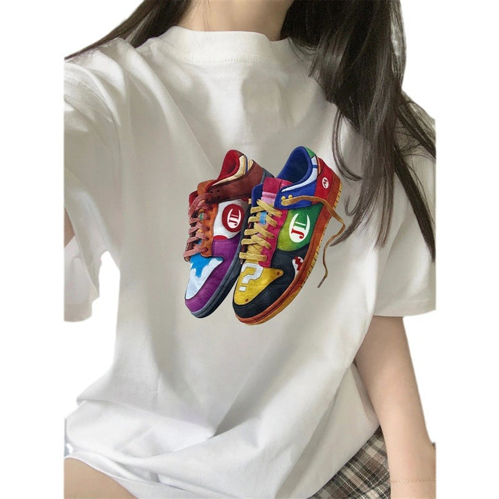 Dame T-shirt med kreativt sneaker-motiv Stilla