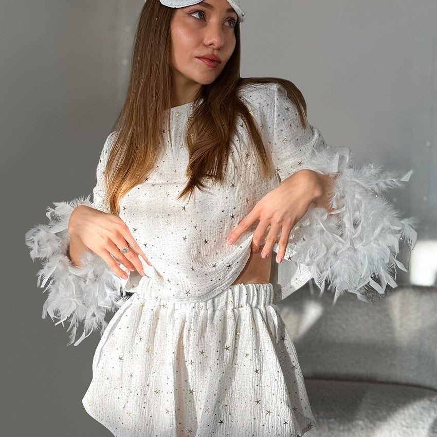 Dame luksus pyjamasæt med fine sløjfer og elegante ærmeafslutninger Stilla