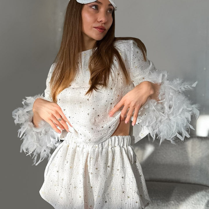 Dame luksus pyjamasæt med fine sløjfer og elegante ærmeafslutninger Stilla