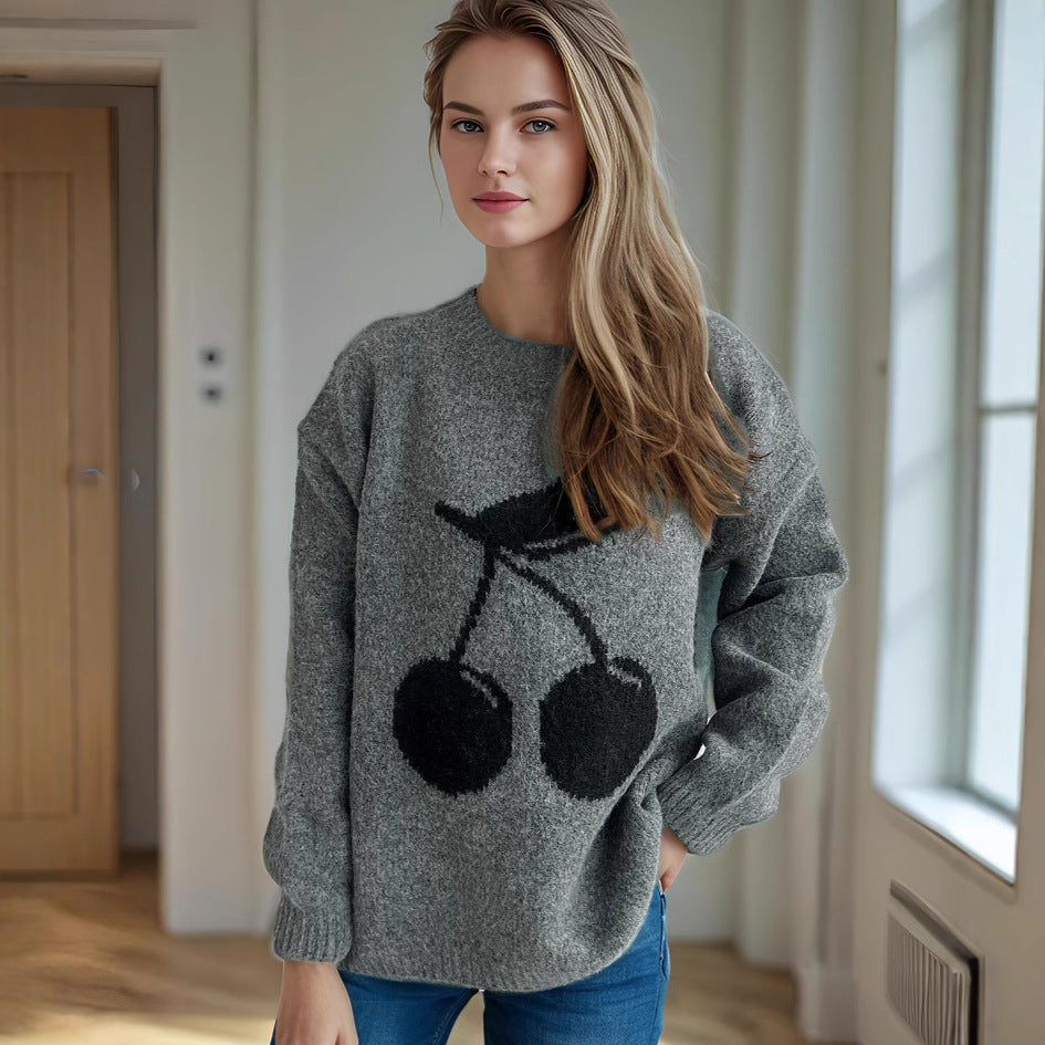 Kvindernes hyggelige sweater med muntert frugtmotiv Stilla
