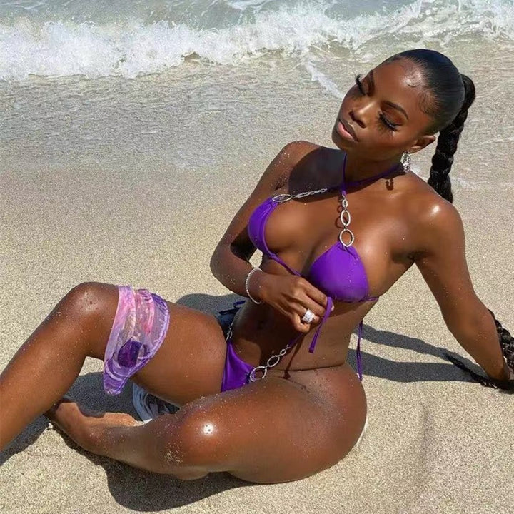 Dame Mode-forward Smykke-besat Bikini Sæt Stilla