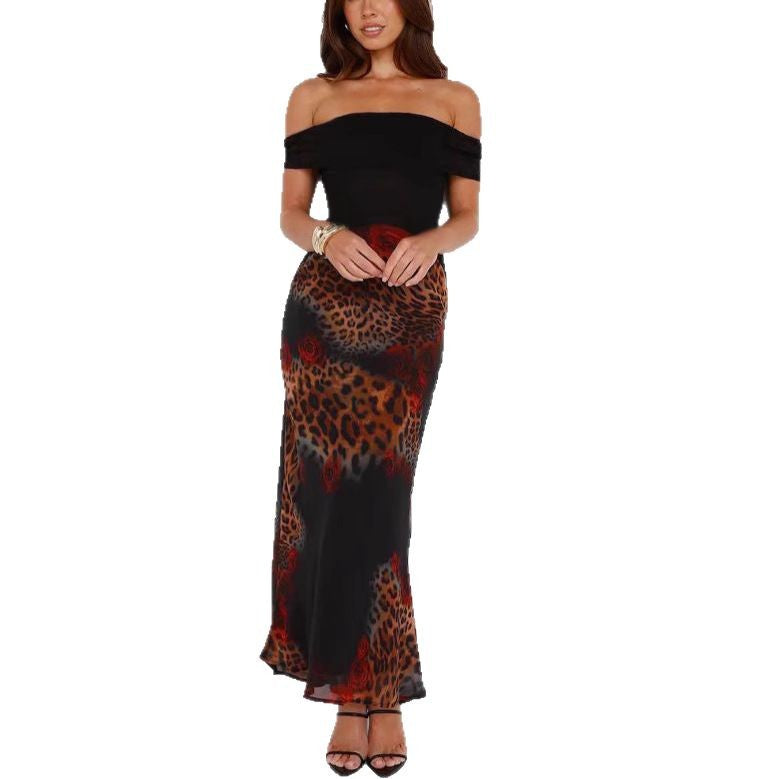 Femme Off-Shoulder Leopardmønster Aftenkjole Stilla