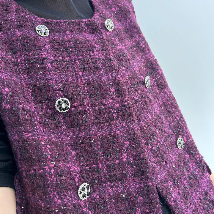Dame vest i elegant tweed-stil med dekoration knapper og lommer Stilla