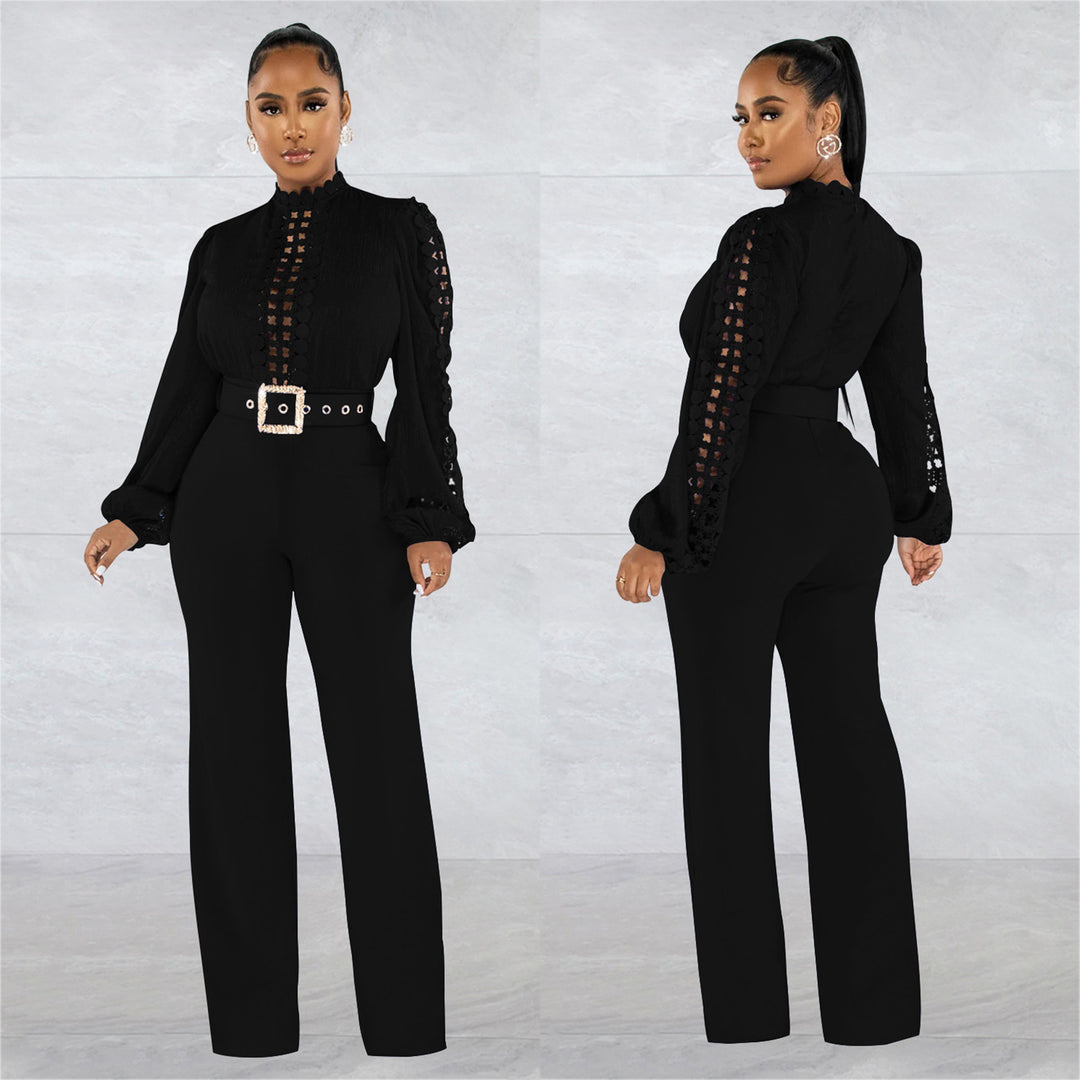 Dame Elegant Jumpsuit med Ryschenærmer og Taljebælte Stilla