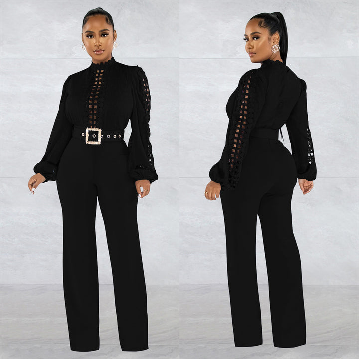 Dame Elegant Jumpsuit med Ryschenærmer og Taljebælte Stilla