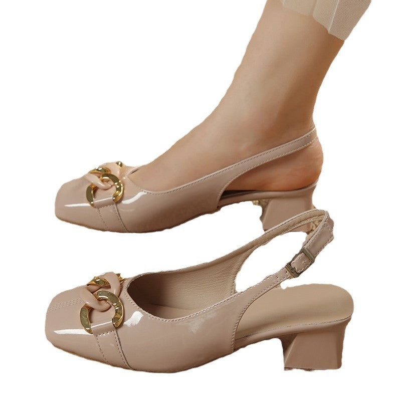 Dame Slingback-pumps med elegant kæde-detalje og komfortabel blokhæl Stilla