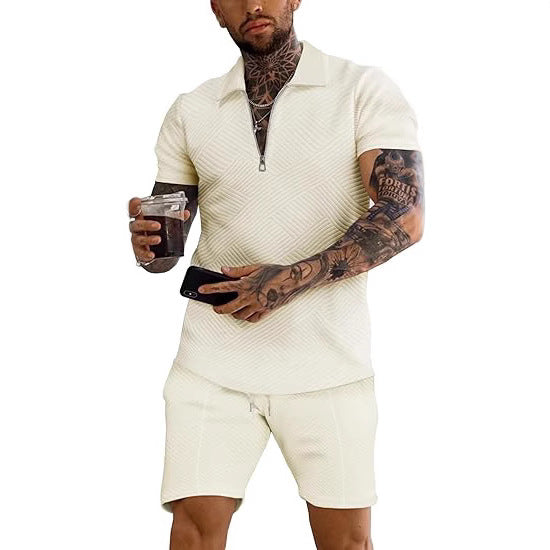 Herre mode kortærmet overdel med struktureret design og matchende shorts Stilla