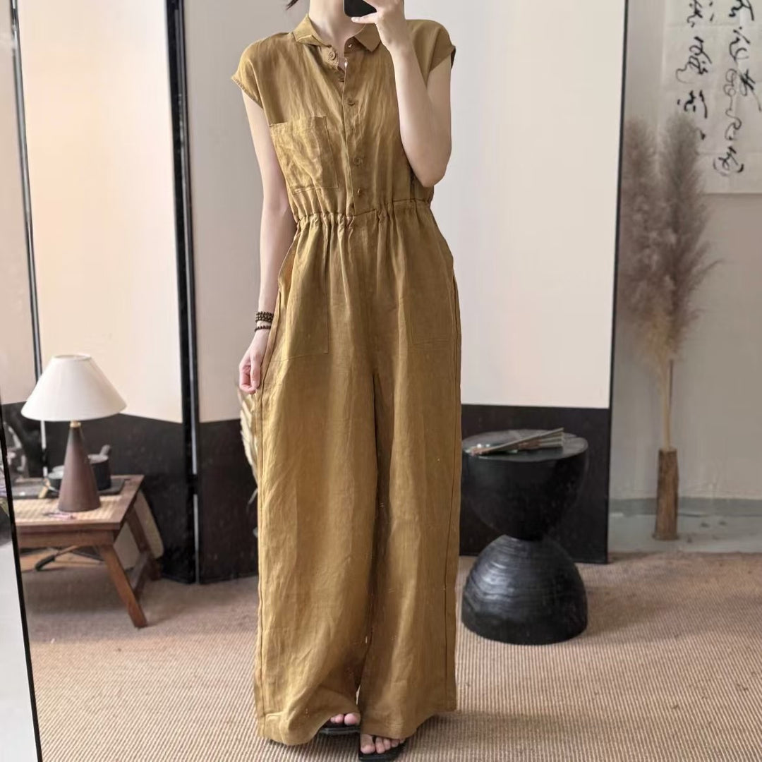 Femme Button-Up Maxi-Kjole med Taljebånd Stilla