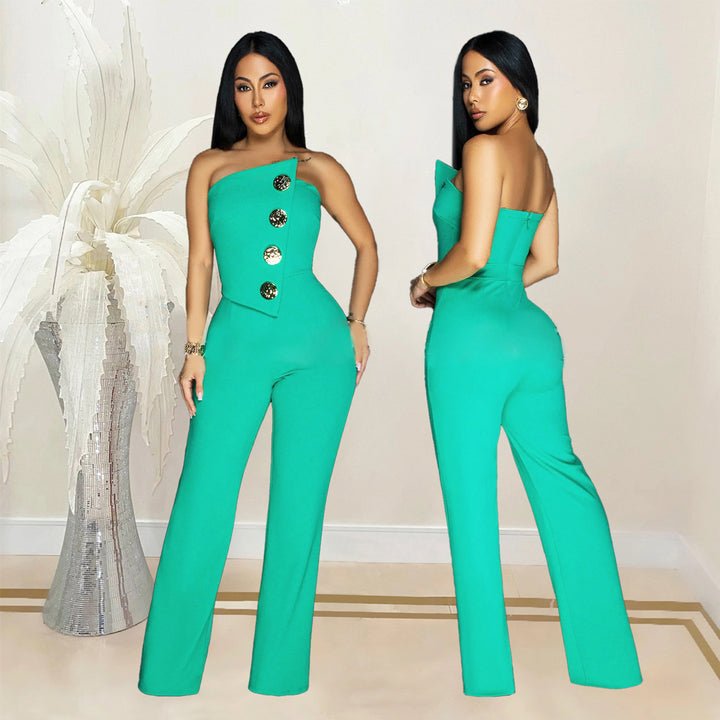 Dame Elegante Jumpsuit med asymmetrisk top og stilfulde knapdetaljer Stilla