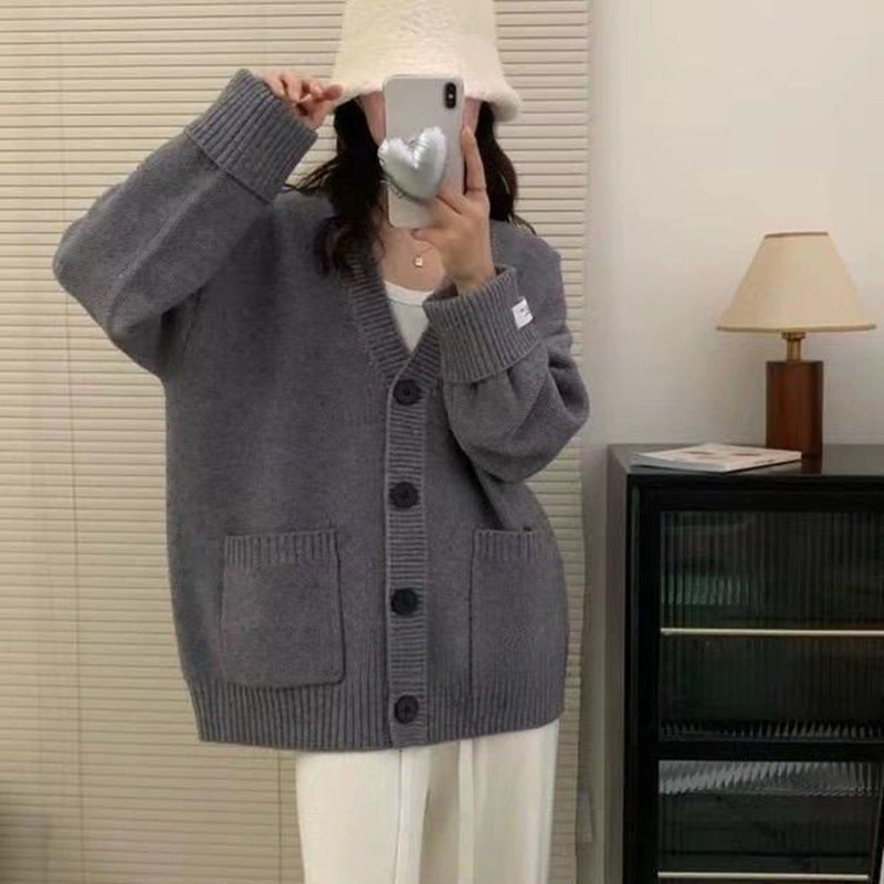 Kvinders Casual Oversized Cardigan med Store Lommer og Knap Detaljer Stilla