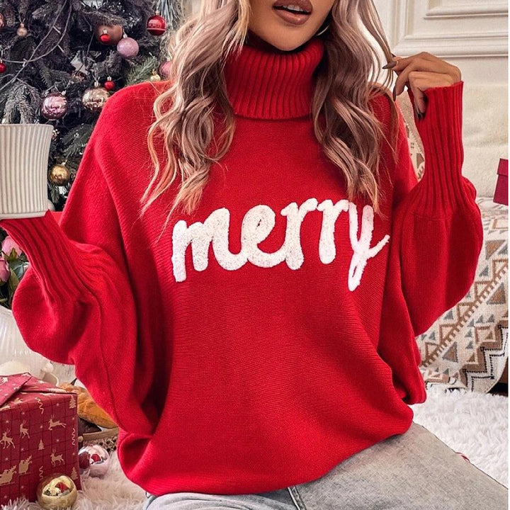 Dame sweater med høj krave og festlig inskrift Stilla