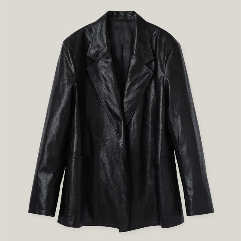 Dame Oversized Læderblazer med struktureret snit Stilla