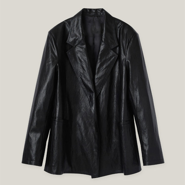 Dame Oversized Læderblazer med struktureret snit Stilla